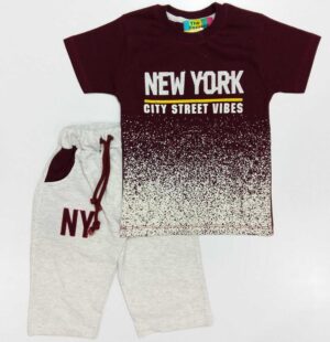 تیشرت و شلوارک پسرانه NEW YORK زرشکی