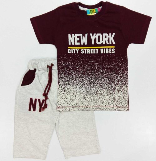 تیشرت و شلوارک پسرانه NEW YORK زرشکی