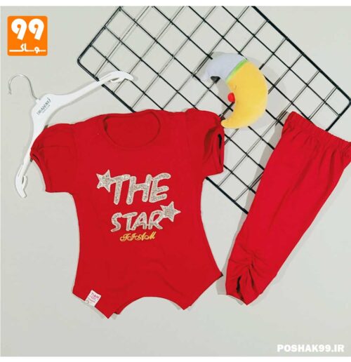 تیشرت شلوارک اسپرت دخترانه تیام STAR زرشکی