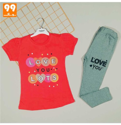 تیشرت و شلوارک دخترانه love گلبهی