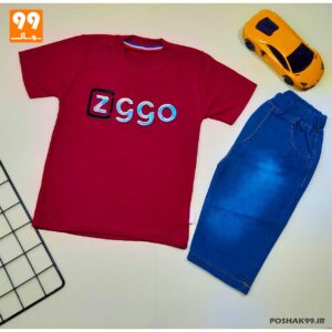 ست تیشرت شلوارک پسرانه ZIGGO زرشکی کد 5007