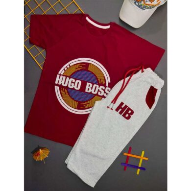 بلوز شلوارک پسرانه HUGO BOSS زرشکی کد 4785