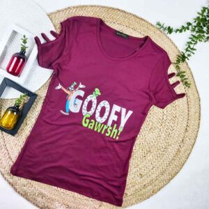 تیشرت زنانه GOOFY زرشکی کد 9104