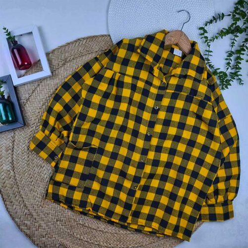 شومیز دخترانه کشمیر چهارخانه مشکی کد 9635