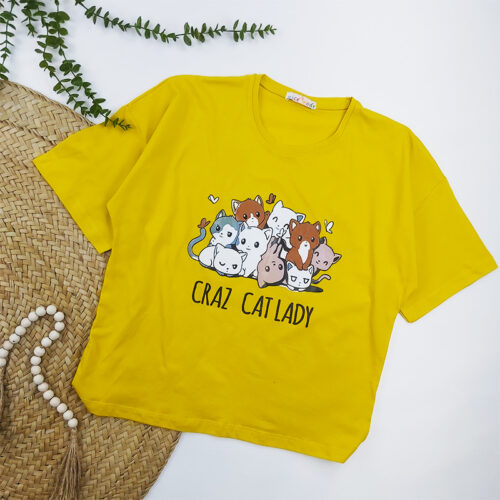 تیشرت باکسی زنانه CAT خردلی کد 10279
