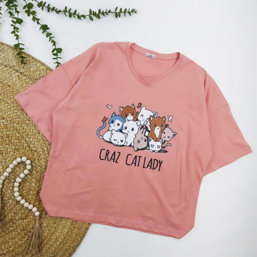 تیشرت باکسی زنانه CAT کالباسی کد 10279