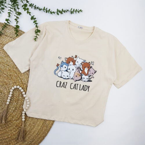 تیشرت باکسی زنانه CAT کرم کد 10279