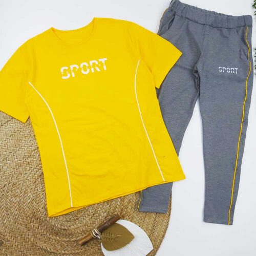 ست تیشرت شلوار زنانه SPORT زرد کد 10070