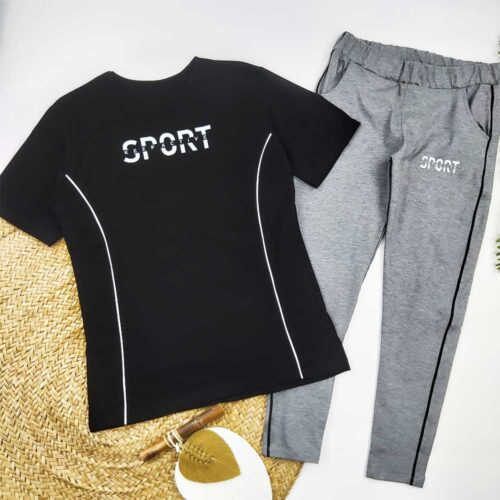 ست تیشرت شلوار زنانه SPORT مشکی کد 10070