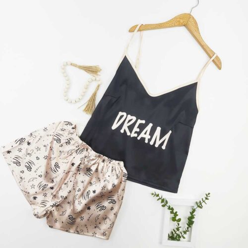 لباس خواب زنانه تاپ شورتک طرح DREAM کد 10288