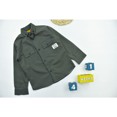 پیراهن کتان پسرانه دو جیب طوسی کد 11078