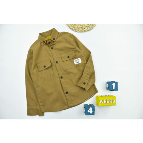 پیراهن کتان پسرانه دو جیب نسکافه ای کد 11078