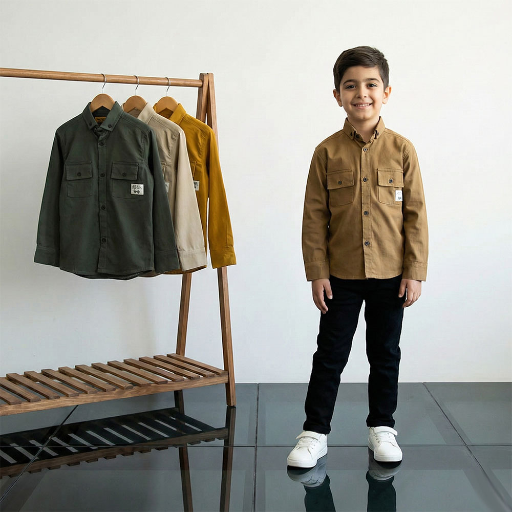 پیراهن کتان پسرانه دو جیب ژرنال کد 11078